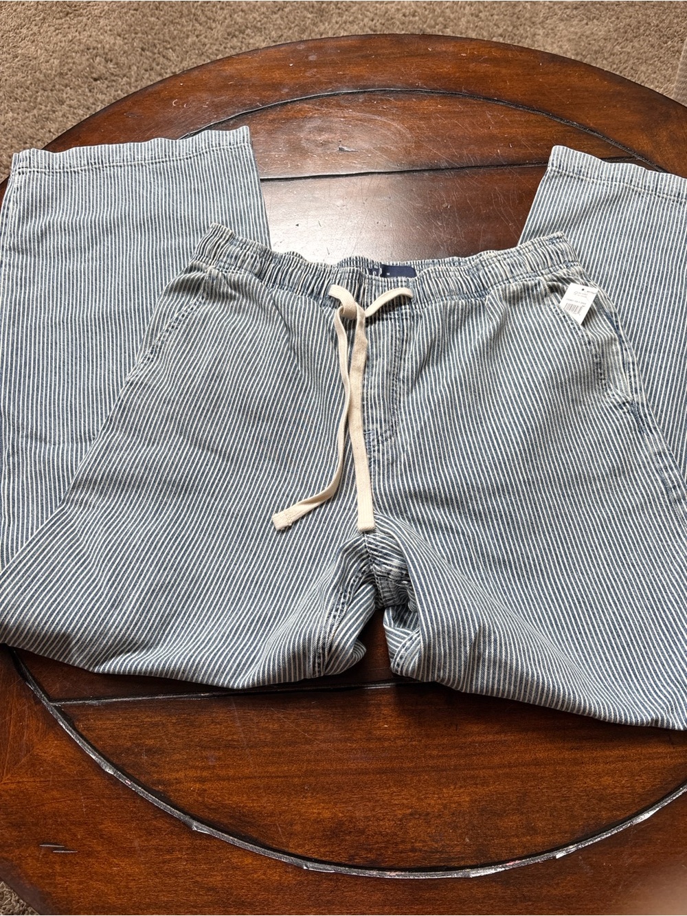 GAP Light Blue and White Pinstripe Wide-Leg Jeans